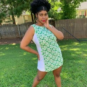 Floral Green and White Sleeveless Dress